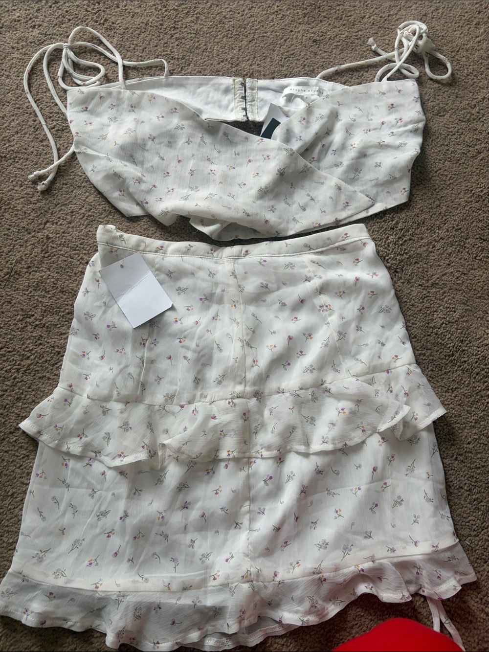 Women's Cream Floral Ruffle Mini Skirt - Lightweight Summer Style
